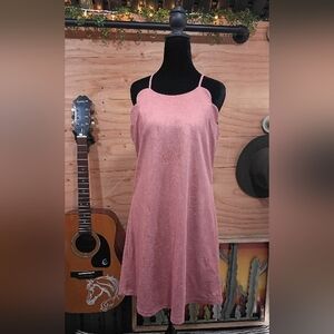 Dusty Rose Faux Suede Mini Dress - Scalloped Neckline - Boho Western -